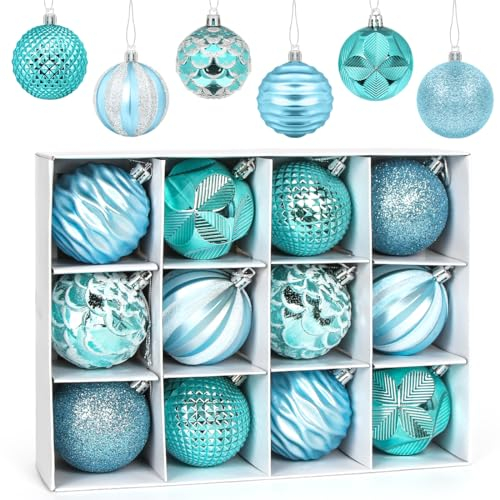 60mm/2.36 Christmas Balls Blue, 12 pcs Christmas Baubles, Shatterproof Tree Balls Ornaments, Tree Hanging Pendant for Xmas Holiday Wedding Party Decoration