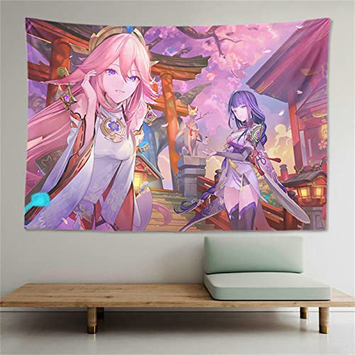Jinhua Yiyan Genshin Impact Wandteppich Tapestry Yae Miko,Anime Poster für Wandbehang Dekoration für Live-Streaming-Party,Schlafzimmer,Wohnzimmer,Heimdekoration