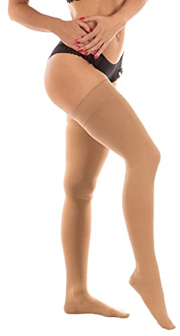 RIEMTEX Kompressionsstrümpfe Klasse 2 CCL2 für Damen und Herren Stützstrümpfe mit geschlossener Spitze schwarz oder beige Classic 7231 (Größe 3, Beige)