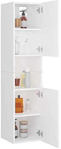 Gecheer Badezimmerschrank mit 5 Fächern 2 Tür Midischrank Badschrank Badregal Badmöbel Schrank Badezimmer Regal Holzwerkstoff Weiß 30x30x130 cm