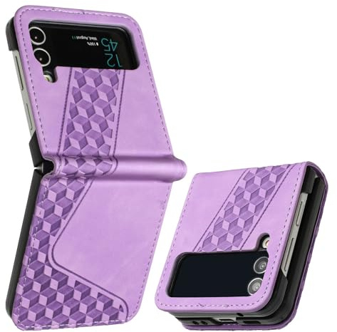 OKZone Kompatibel mit Samsung Galaxy Z Flip 3 Hülle, Handyhülle Samsung Z Flip 3, PU Leder Tasche Schutzhülle Flip Cover Klappbar Klapphülle Etui mit Silikon Bumper 360 Grad Lederhülle (Violett)