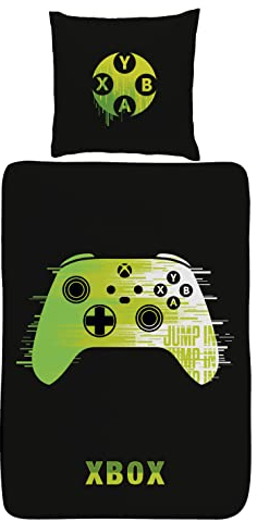 SkyBrands Xbox Bettwäsche 135x200 80x80 Kissenbezug [Baumwolle] Gaming E-Sport Bettwäsche Teenager Jungen 2tlg 1x Bettbezug 1x Kissenbezug