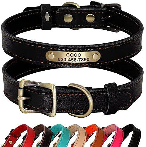 PET ARTIST Personalisiertes Hundehalsband aus echtem Leder, leicht und weich, 7 schöne Farben, langlebiges Hundehalsband für Welpen und kleine Hunde, Schwarz, Größe S