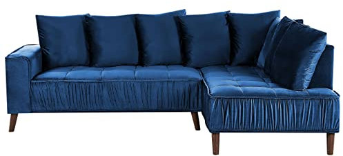 Beliani 3-Sitzer Ecksofa mit vielen Kissen Samt blau linksseitig Glamour Modern Grena