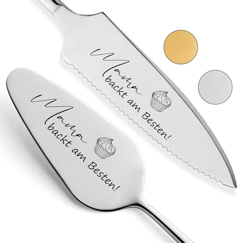 SMARTEON Tortenheber inkl. Tortenmesser im Set mit persönlicher Gravur als Geschenk für die Mama zum Geburtstag - Geschenk für Muttertag - personalisierte Geschenke (Mama, Silber)