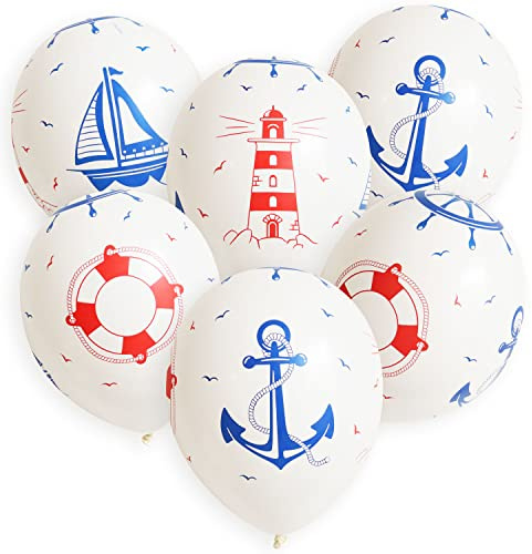 6 Stk. Premium Luftballons Bio Leuchtturm Anker Schiff 12' Ozean Meer Maritim Set