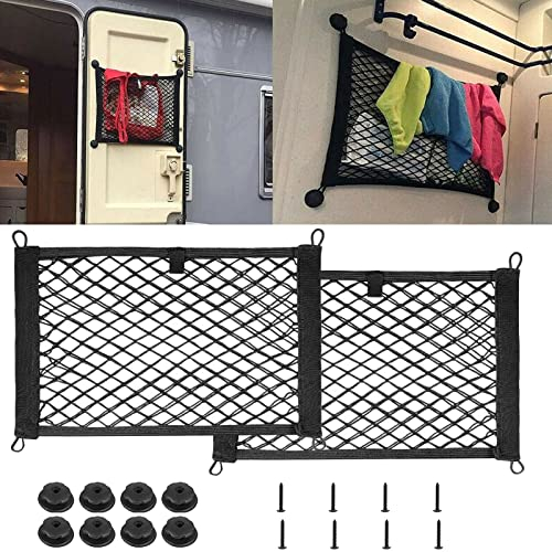 kingsea Lot de 2 grandes poches en filet pour ranger des filets élastiques 25 x 55 cm - Avec 8 vis de fixation pour camions, camping-cars, bateaux
