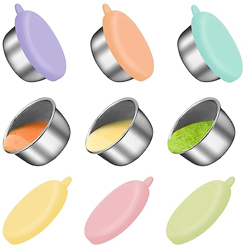 Kleemeiero 6 Stück Dressing Behälter 50ml Salatdressing Behälter Kleine Edelstahldosen mit Deckel Mini Dosen Snackbox für Kinder Joghurtbecher to Go Salatbox Behälter Lebensmittelbehälter Set