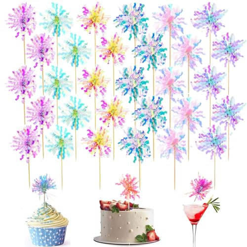 30 Pcs Cupcake Toppers, Cake Decorating Kits, Sparkle Tinsel Firework Cake Toppers For For Baby Shower Diy Birthday Party Wedding Valentine's Day (30pcs-6 Colours)