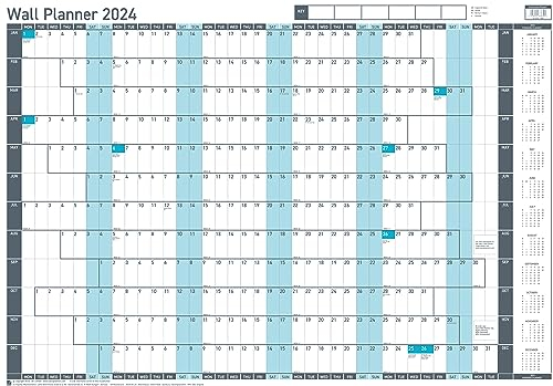 Sasco 2410237 Jahres-Wandplaner-Set, Papier, Whiteboard-Stil, trocken abwischbarer Kalender, großer Wandplaner, Poster-Stil, Wandtafel, Blau, 915 x 610 mm