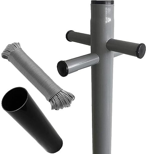 Amari Bargains 2.4m Clothes Post With 30M Line - Outdoor Garden Cloth Drying Towel Dryer - Heavy Duty Washing Laundry Clothesline - Traditional 2.4 Metre Tall Post - With Ground Socket - 8ft Post Pole