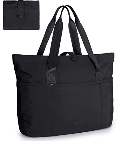 bagsmart Tote Bag for Women, Foldable Tote Bag, Handbags & Shoulder Bags with Zipper for Travel, Beach, Gym, Work, School