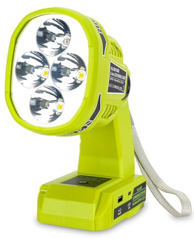 Adisipsoarin Cordless LED Flashlight for Ryobi 18V Battery, 22W LED Work Light with USB-A&USB-C 2.1A Fast Charging Ports for Jobsite, Car Repairing, Camping, Emergency