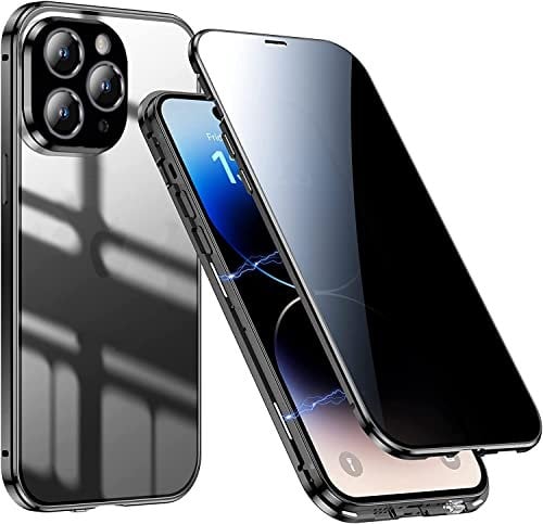 QiiStar for iPhone 11 Pro Max Privacy Case, 360° Full Body Phone Case Anti-peeping Screen with Crystal Clear Back Front and Back Double-sided Tempered Glass Magnetic Metal Bumper Cover - Black