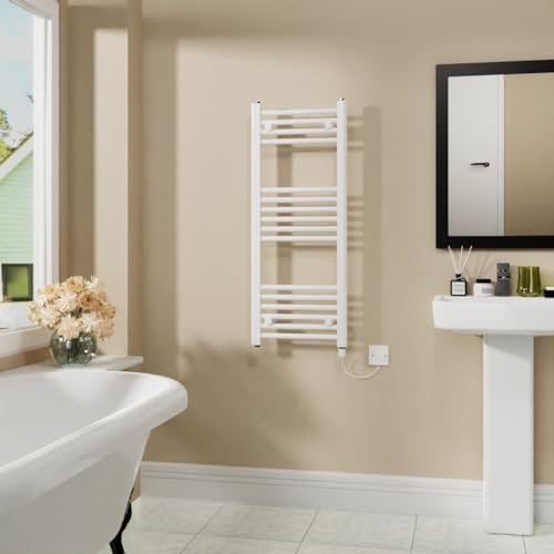 Warmehaus 400W Electric Heated Warming Towel Rail Bathroom Radiator White - 1000x400mm