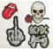4 Stück Biker Motorrad Rocker Patch Aufbügler Aufnäher - ACDC, Totenkopf, Rolling Stone Zunge, Skelett Aufnäher
