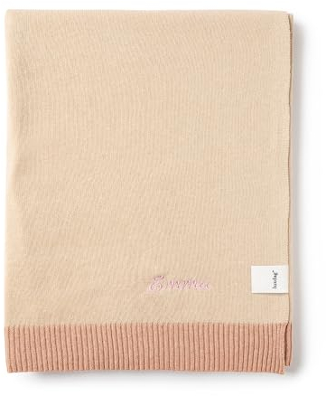 personalisierbare Babydecke mit Namen (Farbe & Stickerei wählbar) - Strickdecke für Babys - 104x83cm - 100% Baumwolle - Groß, kuschelig & atmungsaktiv - Geschenk zur Geburt
