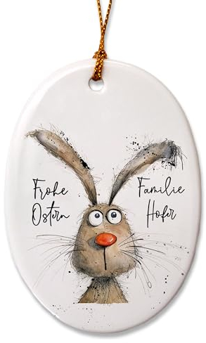 Feenstaub Osterdeko, Osterschmuck zum Aufhängen, personalisierter Anhänger mit Name und Wunschtext, Ostern Deko Osterhase, Anhänger aus Keramik für Ostern personalisiert, Anhänger Frühling
