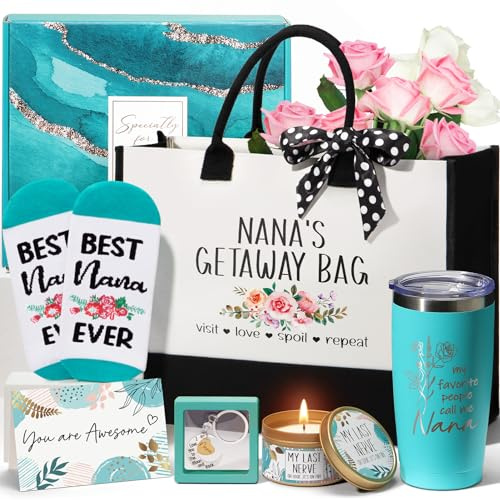 Muttertagsgeschenk für Oma von Enkelin, Enkelkinder, Enkelkinder, einzigartiges Geschenk für Großmutter, Geburtstagsgeschenke, Korb für Gigi Großmutter, beste Oma Geschenke mit Canvas-Tragetasche