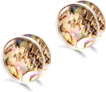 2 Stück 18mm(11/16'') Ohrmessgeräte Acryl Abalone-Muschel-Muster Ohrstöpsel Dual-Horn-Expander Piercing-Schmuck für Männer und Frauen