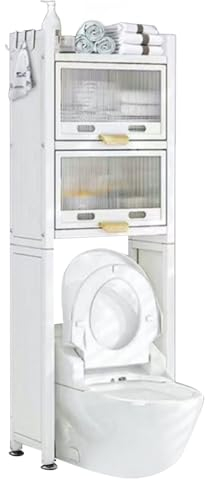 Waschmaschinenregal Überbau, Badezimmerregal, Toiletten Regal, Über-WC-Aufbewahrungsschrank Mit Glastüren, Verwendung for Badezimmer, Waschküche, Toilette (Color : White, Size : 50 * 25 * 170cm)