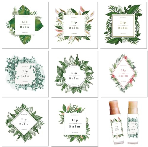 CRASPIRE 80Pcs 8 Styles Labels for Lip Balm Coated Paper Paster Tropical Plants Square Tubes Lip Balm Labels Stickers Natural Homemade Self-adhesive Stickers Logo for Containers Cosmetics Lipsticks