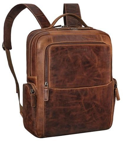 STILORD 'Gino' Zaino business in pelle elegante da uomo donna grande zaino per laptop vintage 15,6-17 pollici vera pelle zaino giornaliero per ufficio lavoro, Colore:salerno - marrone