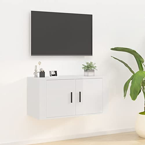 Mengtu Mobili Mobile Porta TV a Parete Bianco Lucido 80x34,5x40cm, Mobile Porta TV, Mobiletto Basso per TV Tavolino da Salotto Supporto TV per Salotto Decor per Casa