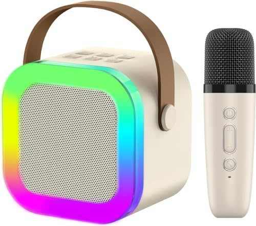 Karaoke 1 Microfono para Niños, Máquina de Karaoke Infantil Micrófonos Inalámbricos Altavoz Bluetooth Portátil con Efectos de Cambio de Voz y Luces LED, Mejores Juguetes Regalos para Niñas y Niños