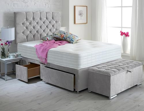 ComfoRest - Luxurious 5FT King Size Bed with Mattress | Ottoman Storage Box and Spacious Set | Functional Frame with 4 Drawers for Storage (Seal Grey Naples)
