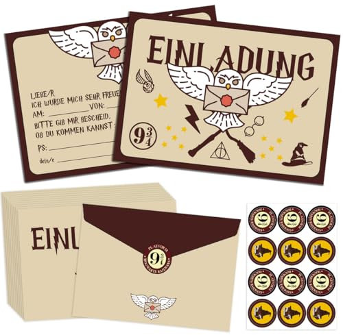 LGZIN Einladungskarten Kindergeburtstag, 12 Stück Deutsche Einladungskarten, Wizard Einladungskarten Geburtstagseinladungen für Junge/Mädchen, Partyeinladungen Einladungen für Themed Party