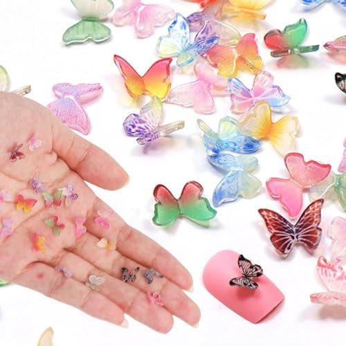 Nayyana 30 Stück Mikro Schmetterling Resin, Mini Miniaturen Puppenhaus Zubehör, 3D Schmetterling Nagel Charms Landschaftsdekorationen, Sortiert Bunte Kleine Schmetterlinge Deko