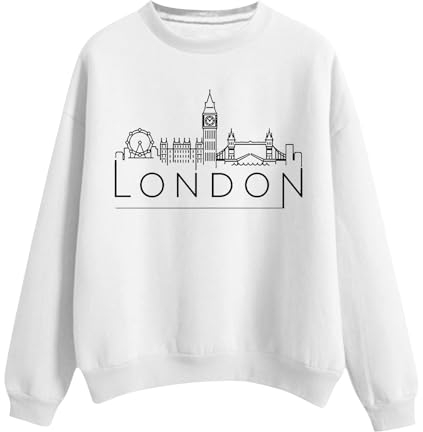 Tumblr Schmuck Langärmeliger, bedruckter Kapuzenpullover mit Rundhalsausschnitt und London-Print für Damen Damen Hoodie Ohne (White, M)