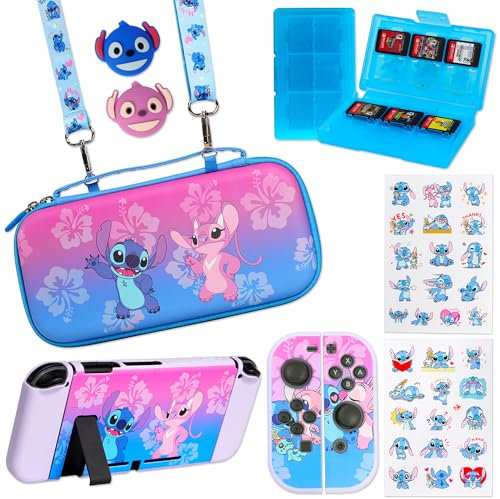 PERFECTSIGHT Switch Tragetasche für Nintendo Switch Konsole mit 10-in-1 Bundle Zubehör, Blaues und violettes Bündel, S & A