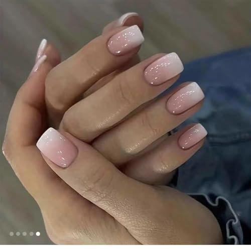 24 pcs False Nails Medium stick on nails for women impress nail spress on Square French Manicure Fake Tips Press On Full Cover Nails,press on french tips