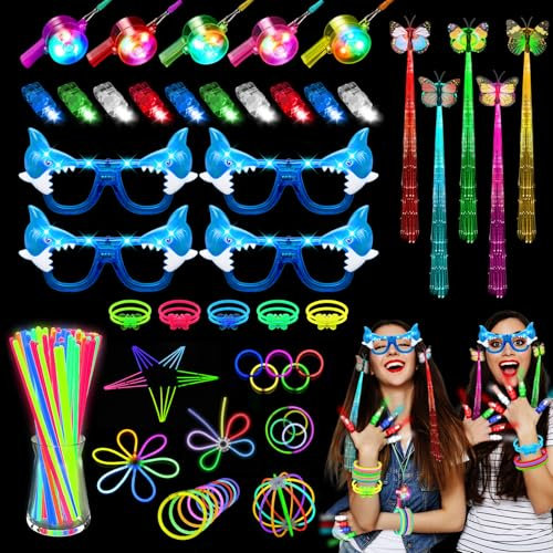 LURICO LED Brillen für Party Sonnenbrillen, Brille Hai, 84 Stück Knicklichter Party Set, Knicklichter Kinder, für Geburtstags Festival Hochzeiten, Karnevals und Musikfestivals
