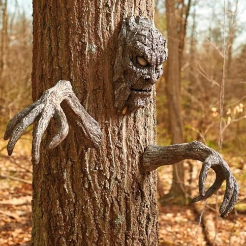 Baumrinde Gesicht Hof Dekor Harz Rinde Gesicht Skulptur Ornament Baum Person Dekor für Garten und Halloween