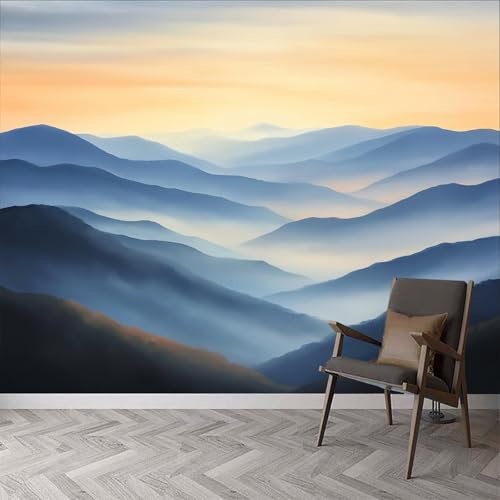 Papier Peint Panoramique Peintures À L'Huile de Paysage Peinte Murale, Peinture À L'Huile Paysage Montagnes Intissé Murale, 300 x 210 cm (L x H) Photo Murale pour Salon Chambre Décoration Murale