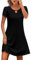 Zeagoo Femme Robe Ete Col Rond Chic Robe à Manches Courtes Robe Tunique Décontractée Robe avec Poches Noir L