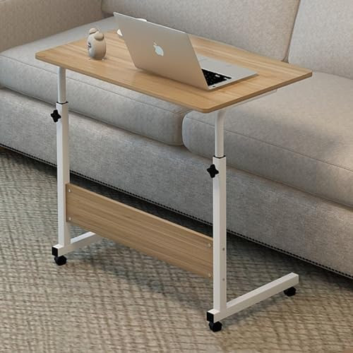 60 × 40 cm Laptop Table for Sofa or Bed, Mobile Desk, (68-88)cm Standing Height Adjustable Computer Desk, Portable Side Table, Bed Table, Sofa Table, End Table for Reading Eating (Maple color)