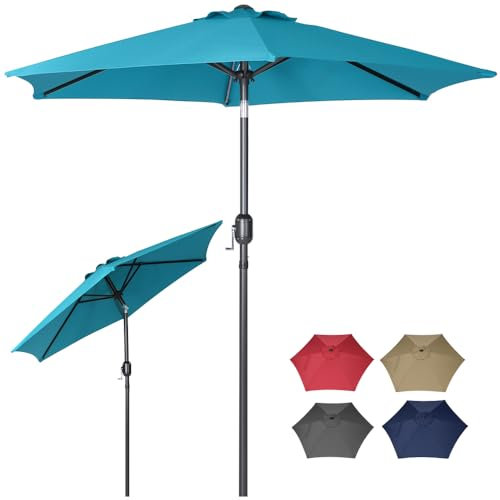 Panana 2.7M Garden Parasol Sun Shade Outdoor Umbrella 8 Sturdy Ribs with Crank and Tilt Mechanism for Patio, Deck, Patio and Balcony Light Blue