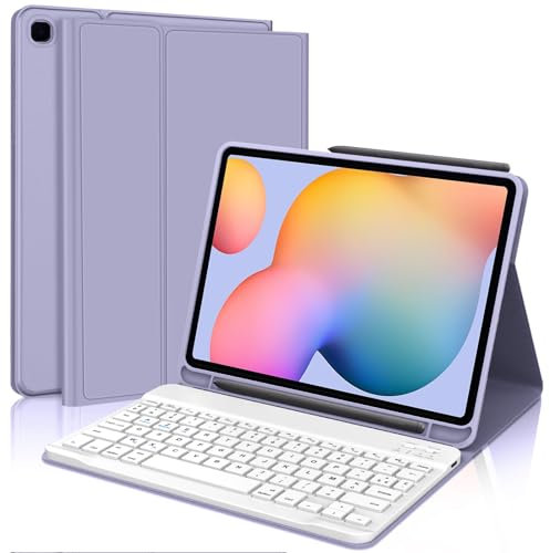 JADEMALL Coque Clavier pour Samsung Galaxy Tab S6 Lite 2024/2022 10.4, AZERTY Français Clavier Bluetooth Détachable pour Tablette Samsung S6 Lite 10.4 2024, Violet