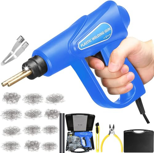 160W Kunststoff Schweißgerät Auto Stoßstange Reparaturset 800PCS 6 Arten Klammern,Hot Hefter KunststoffSchweißer Reparatur Set,Kunststoff Schweiß Reparatur,Flach/Außenecke/Innenecke (Blau)