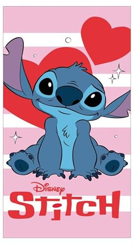 Theonoi Kinder Handtuch Badetuch Strandtuch Duschtuch für Mädchen und Jungen 100% Baumwolle 70x140 cm (Stitch Herz)