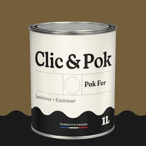 POK Peinture Fer Antirouille – Métal Extérieur Intérieur, Satinée, Protection Rouille - 1L - RAL 7008 Gris kaki