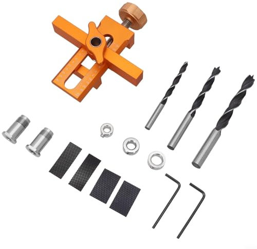 Besshepplo Cabinet Door Installation Jig Aluminum Alloy Positioning Tool Adjustable Guide With Drill Bit For Woodworking Punch Locators(B)