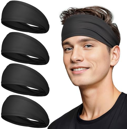 Tumurup Sport Stirnbänder Herren, Atmungsaktiv Schweißband Stirn rutschfest Haarband Damen Schweißabsorption Haarreifen Männer für Laufen Fitness 4 Stück