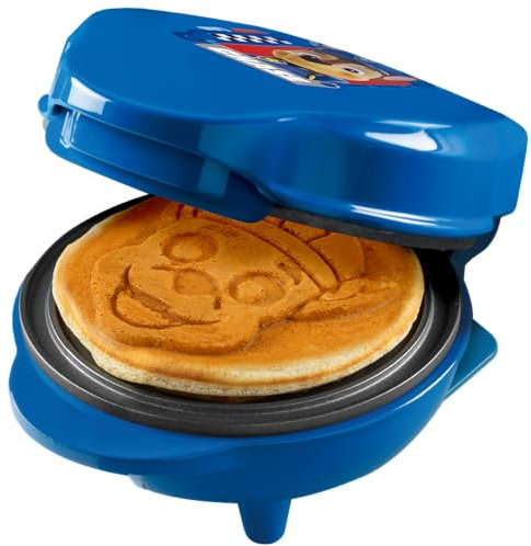 Paw Patrol Mini Waffeleisen, Waffeleisen mit Sonderplatte Chase, Waffelgröße: Ø 10cm, ideale Größe für Kinder, für Geburtstage oder als Geschenk, offizielles Lizenzprodukt, Farbe: Blau