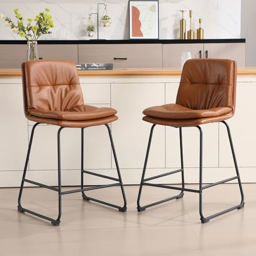DAYALANE Barhocker 2er Set, gesteppter Barstühle mit gepolstertem PU-Sitz, Küchenhocker mit Metallgestell und Fußstütze,für Theke Küche Bistro Café Esszimmer, Braun