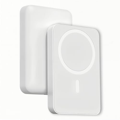 Batterie Externe Mag-Safe 5000mAh Compatible avec iPhone 12-16 - Charge Rapide sans Fil Magnétique, Power Bank Portable Sécurisé,Portable Charge Rapide Chargeur (Blanc)